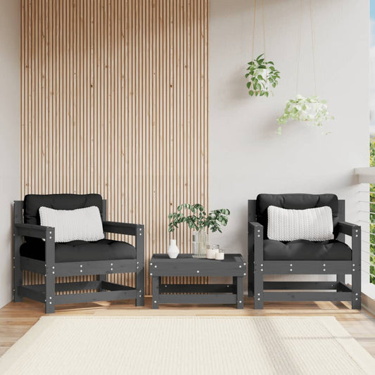 Sedie da Giardino 2pz Grigie in Legno Massello Pino | homemem39