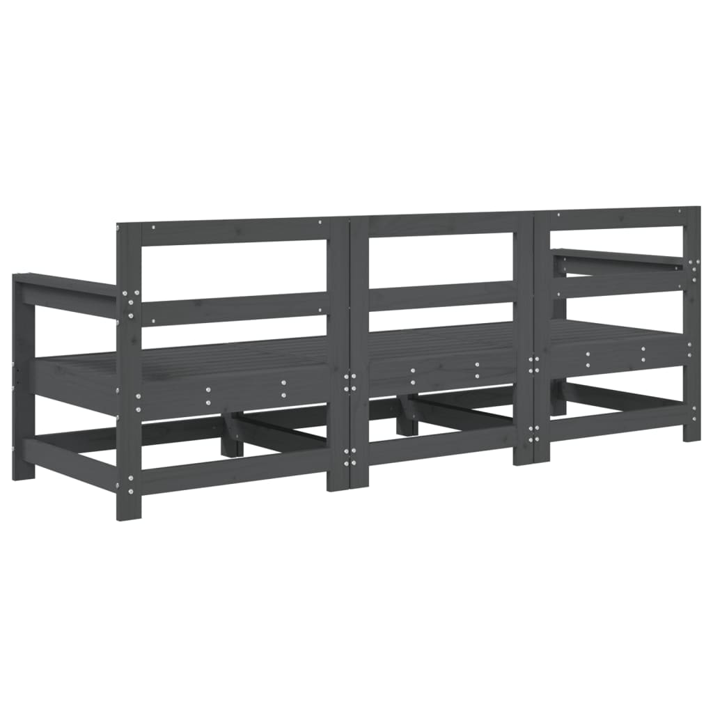 Set Salotto da Giardino 3 pz Grigio in Legno Massello di Pino - homemem39