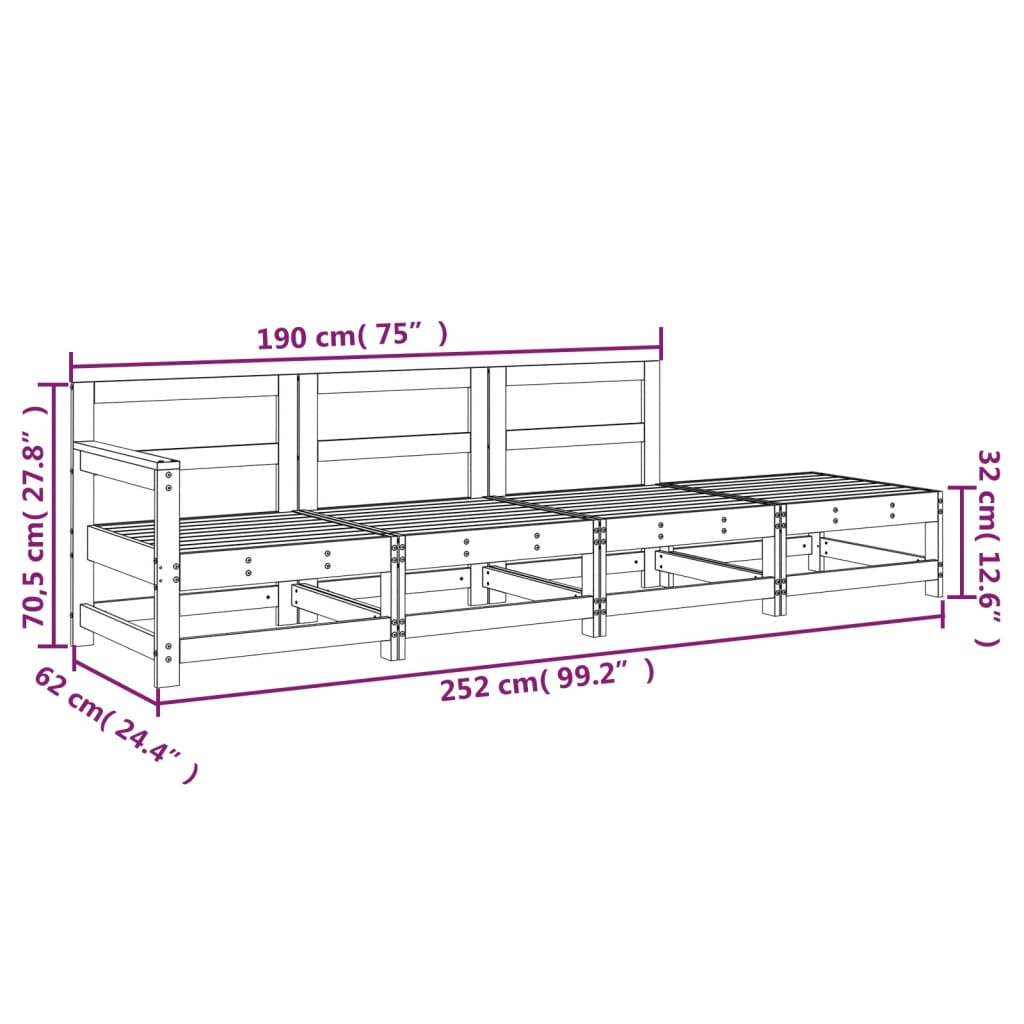 Set Salotto da Giardino 4 pz Grigio in Legno Massello di Pino | homemem39