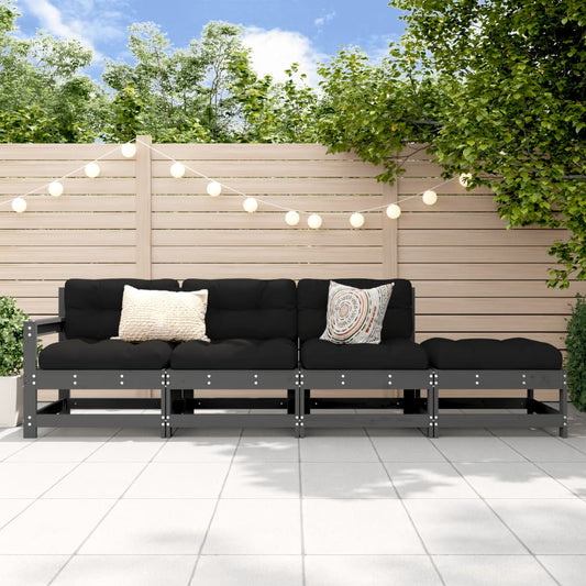 Set Salotto da Giardino 4 pz Grigio in Legno Massello di Pino | homemem39