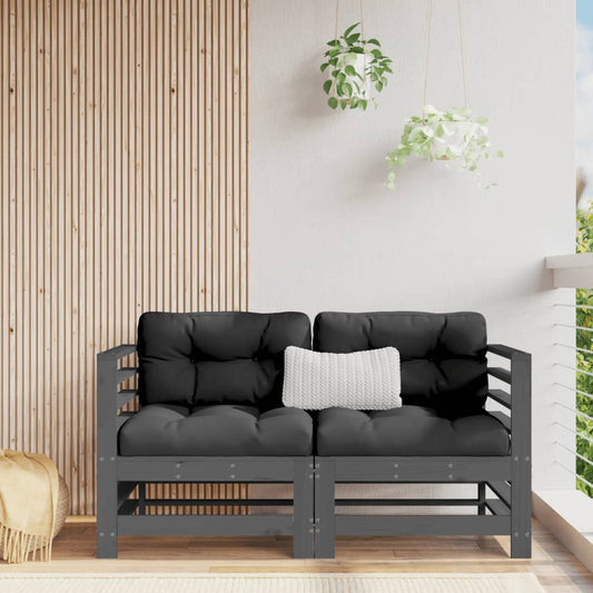 Divani Angolari da Giardino 2 pz Grigi Legno Massello di Pino | homemem39