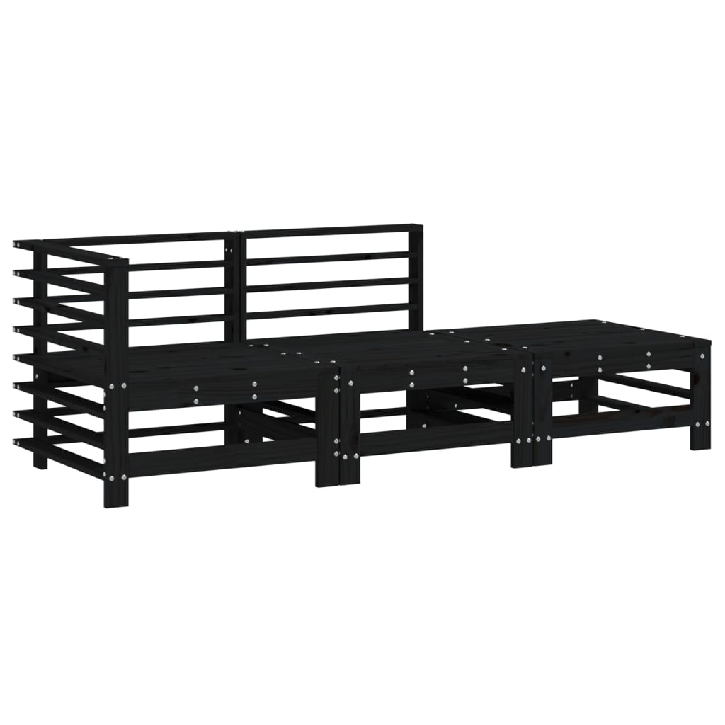 Set Salotto da Giardino 3 pz Nero in Legno Massello di Pino - homemem39