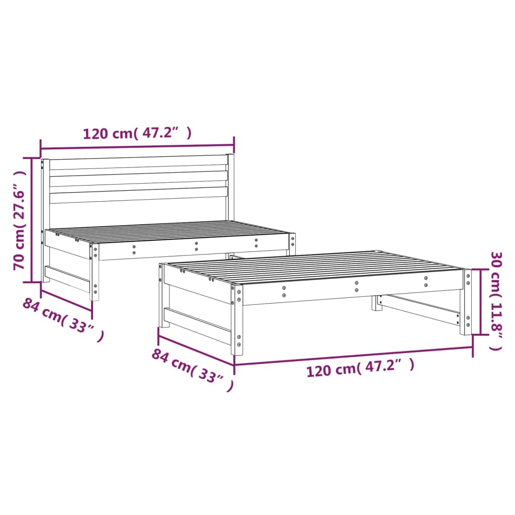 Set Salotto da Giardino 2 pz in Legno Massello di Pino | homemem39