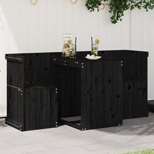 Set da Balcone a 2 Posti Nero in Legno Massello di Pino | homemem39