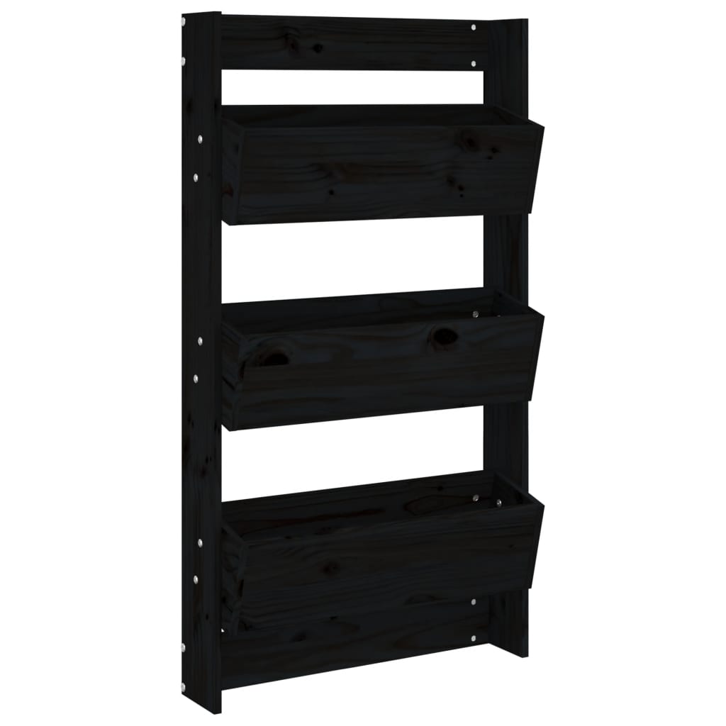 Fioriera a Muro 3Ripiani Nera 60x18,5x110cm Legno Massello Pino - homemem39
