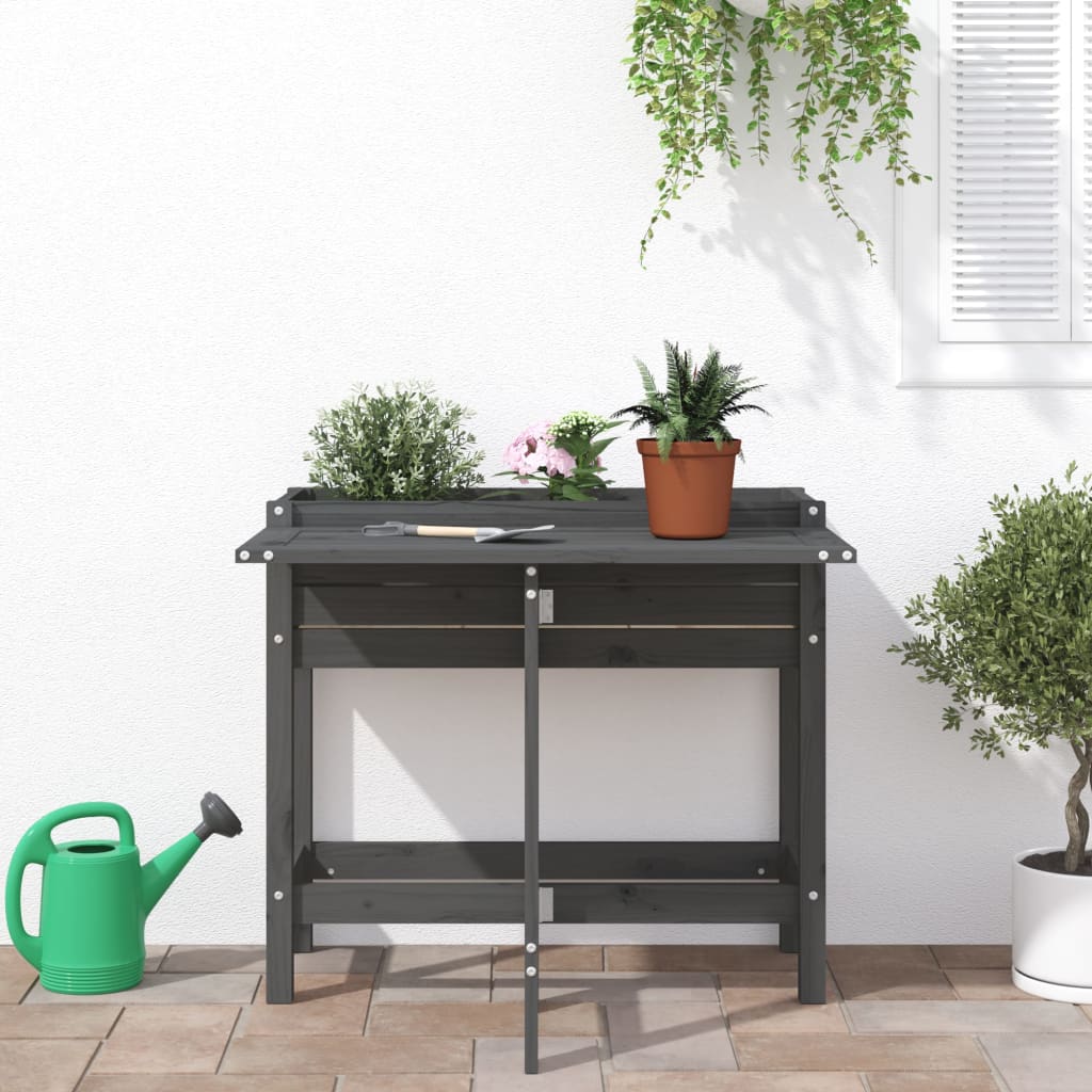 Fioriera Giardino Piano Pieghevole Grigia Legno Massello Pino | homemem39