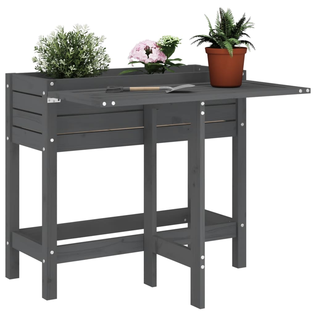 Fioriera Giardino Piano Pieghevole Grigia Legno Massello Pino | homemem39