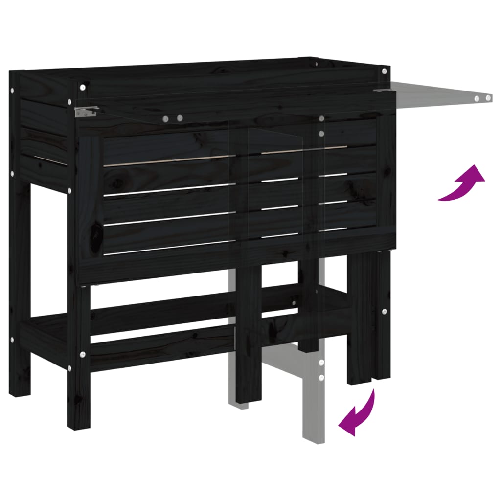 Fioriera da Giardino Piano Pieghevole Nera Legno Massello Pino - homemem39