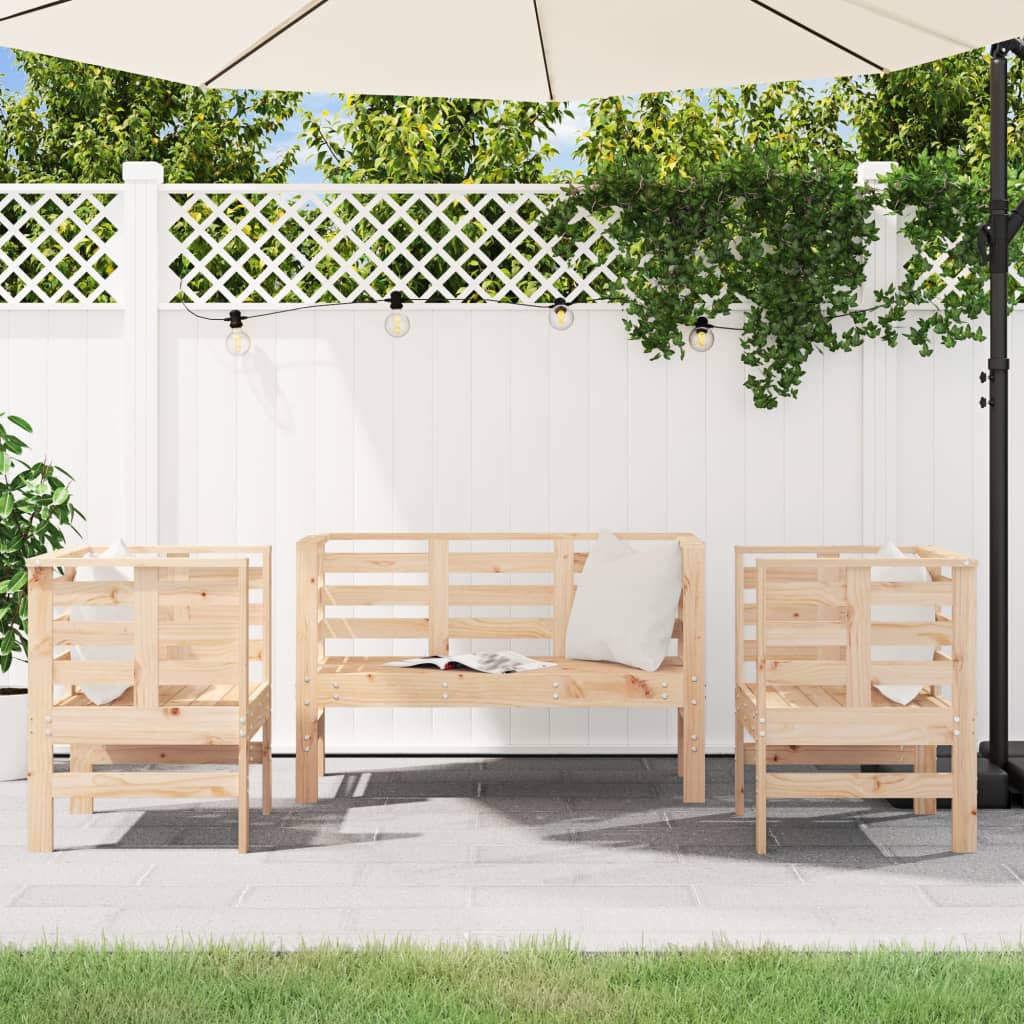 Set Salotto da Giardino 3 pz in Legno Massello di Pino | homemem39