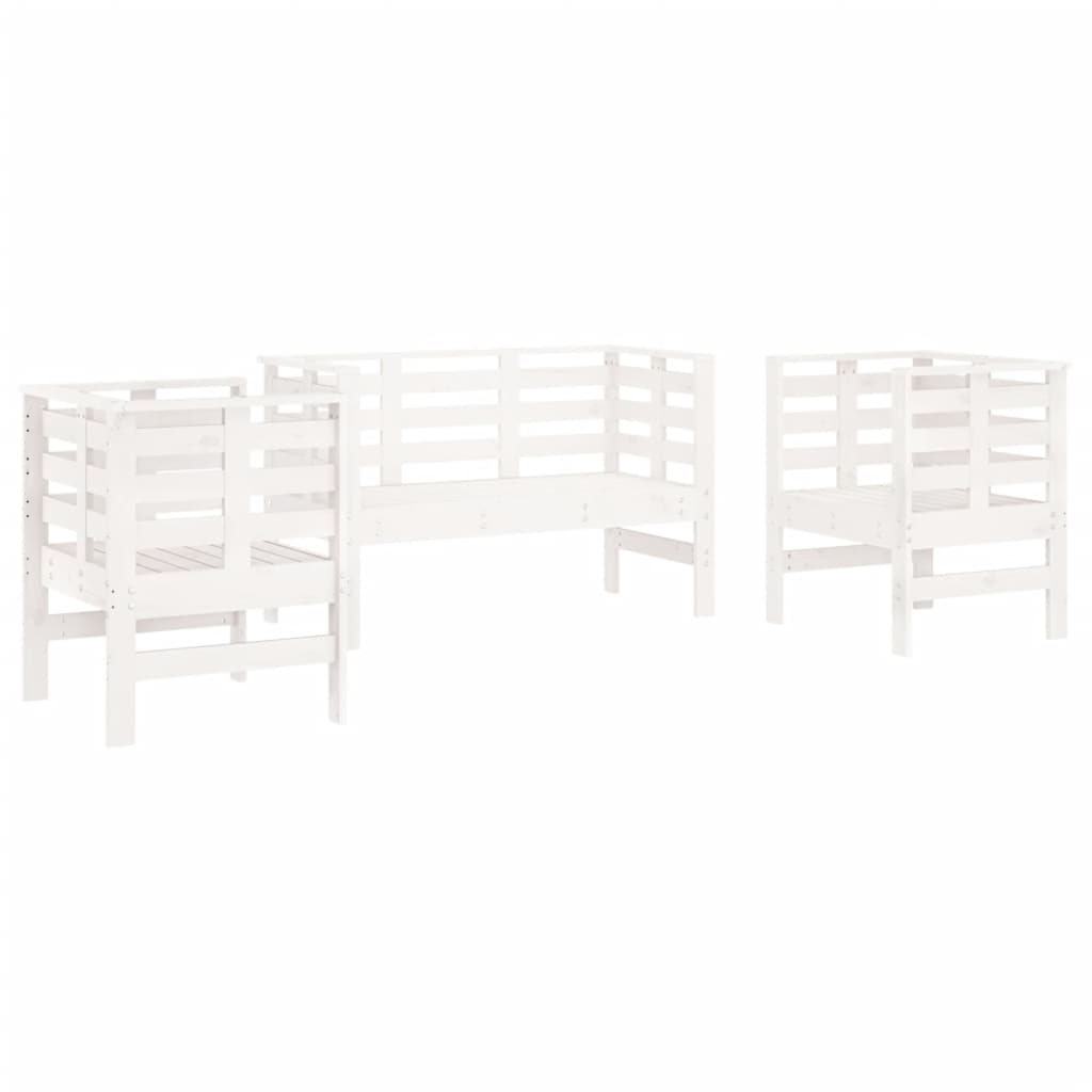 Set Salotto da Giardino 3 pz Bianco in Legno Massello di Pino | homemem39