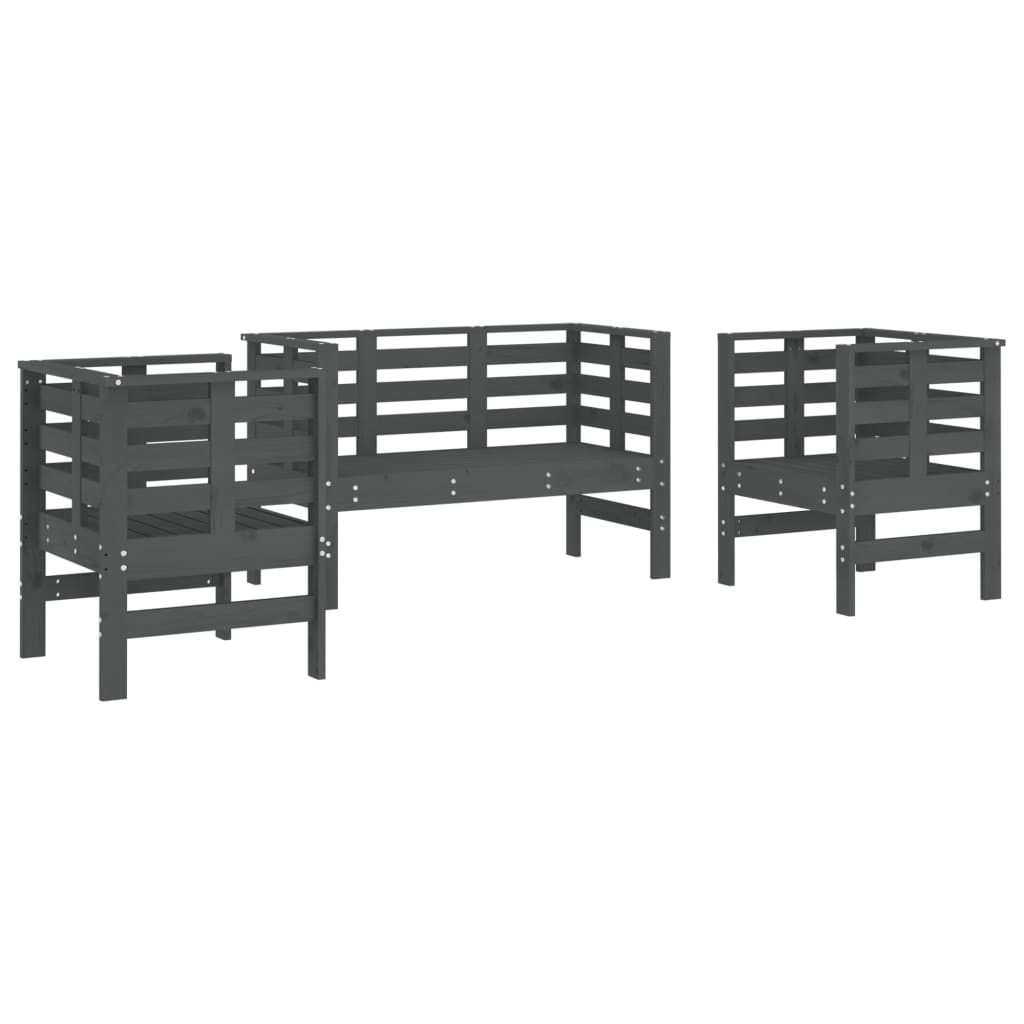 Set Salotto da Giardino 3 pz Grigio in Legno Massello di Pino | homemem39