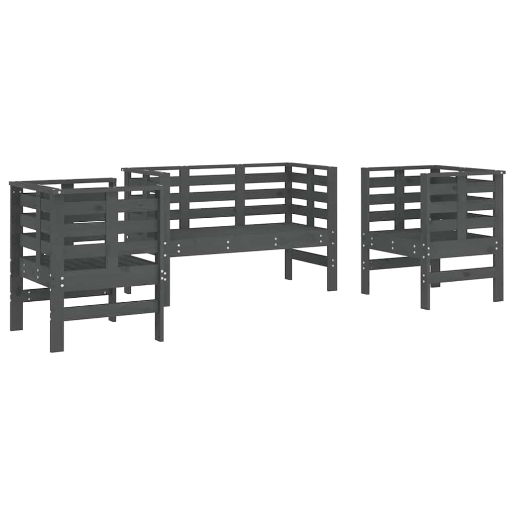 Set Salotto da Giardino 3 pz Grigio in Legno Massello di Pino - homemem39