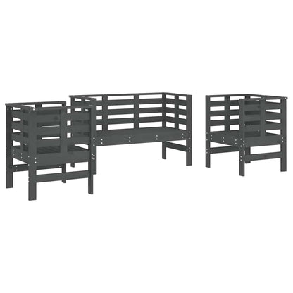 Set Salotto da Giardino 3 pz Grigio in Legno Massello di Pino - homemem39