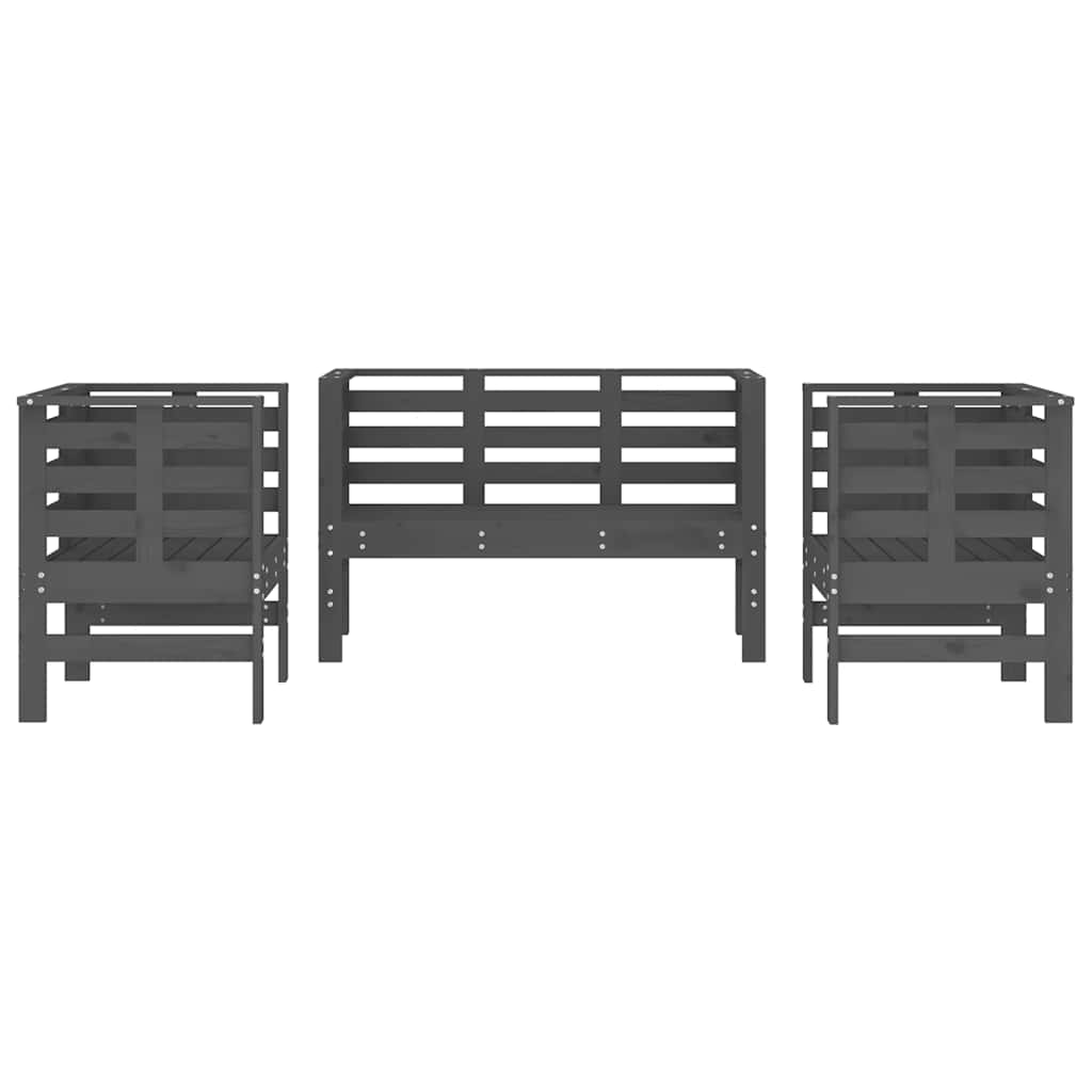 Set Salotto da Giardino 3 pz Grigio in Legno Massello di Pino - homemem39