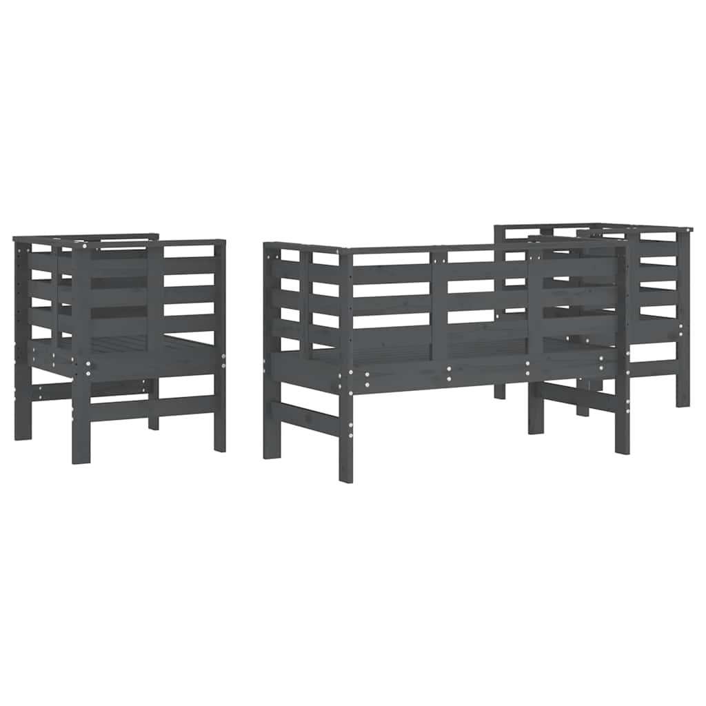 Set Salotto da Giardino 3 pz Grigio in Legno Massello di Pino - homemem39
