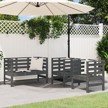 Set Salotto da Giardino 3 pz Grigio in Legno Massello di Pino | homemem39