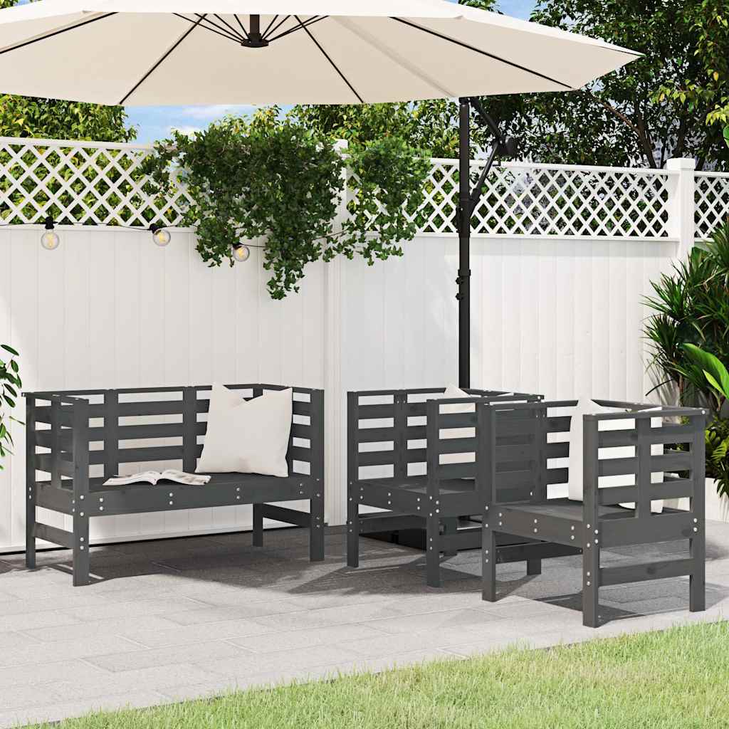 Set Salotto da Giardino 3 pz Grigio in Legno Massello di Pino - homemem39