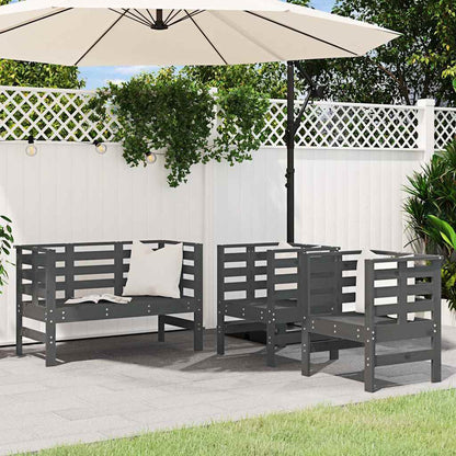 Set Salotto da Giardino 3 pz Grigio in Legno Massello di Pino - homemem39