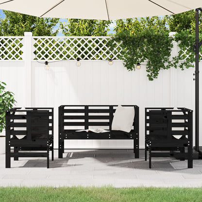 Set Salotto da Giardino 3 pz Nero in Legno Massello di Pino | homemem39