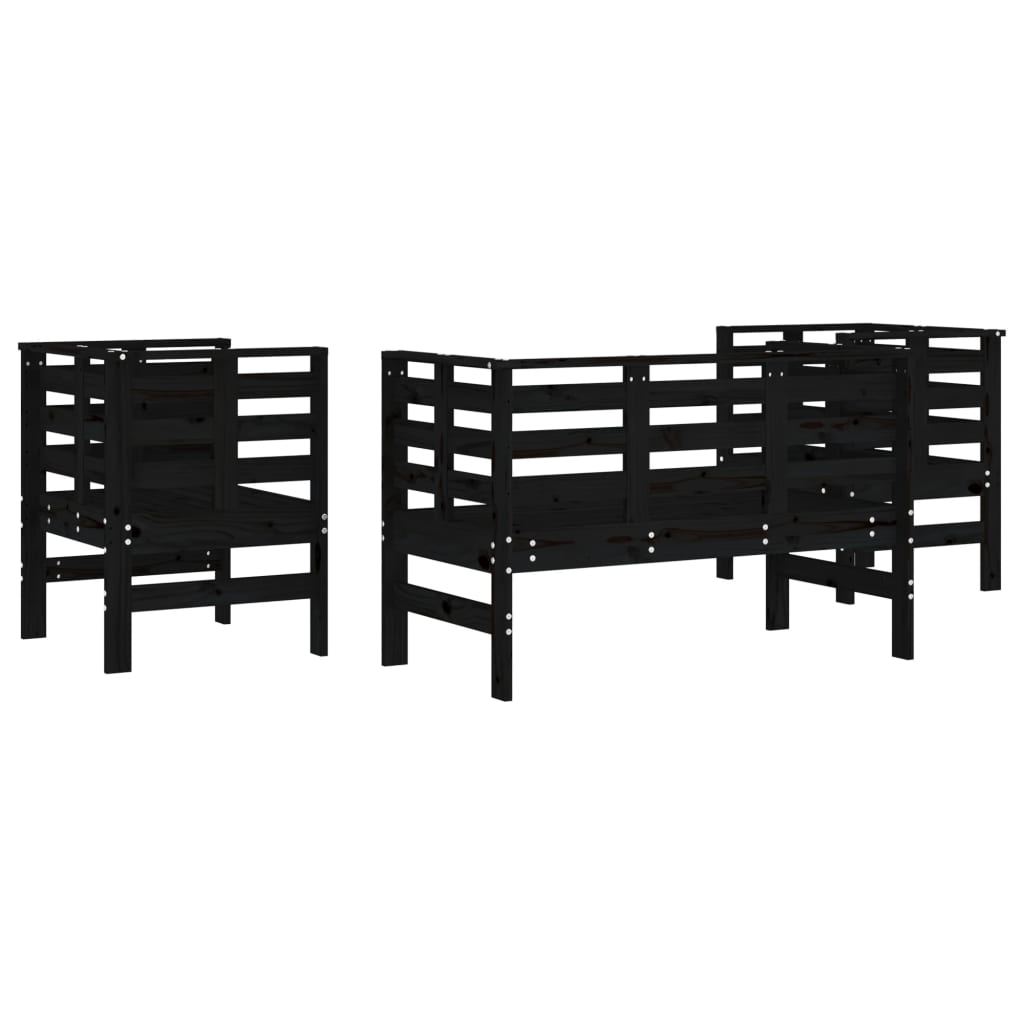 Set Salotto da Giardino 3 pz Nero in Legno Massello di Pino | homemem39