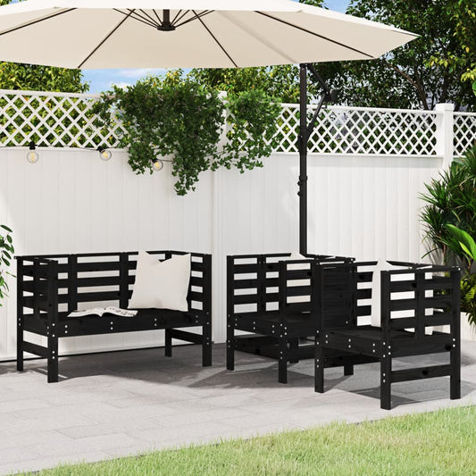 Set Salotto da Giardino 3 pz Nero in Legno Massello di Pino | homemem39