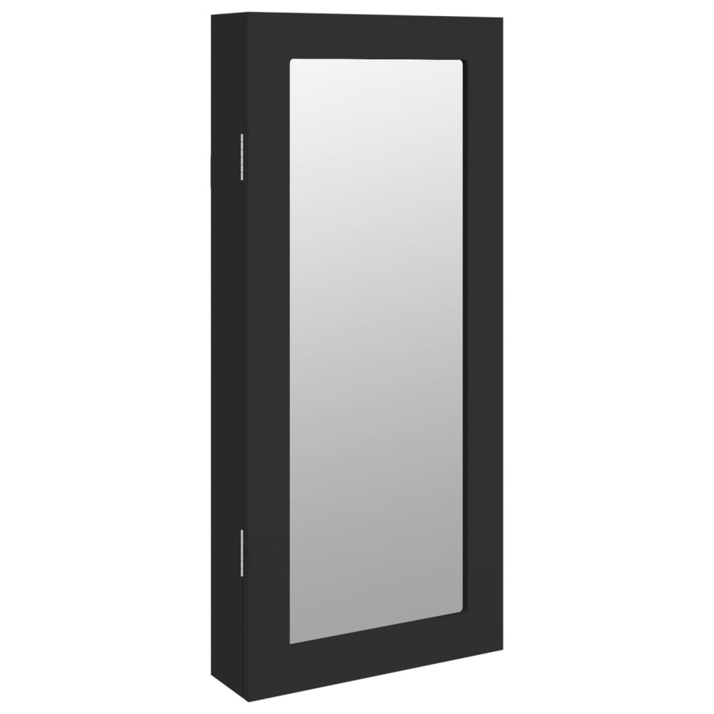 Armadio Portagioie con Specchio a Muro Nero 30x8,5x67 cm | homemem39
