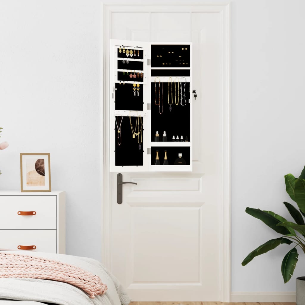 Armadio Portagioie con Specchio a Muro Bianco 30x8,5x90 cm | homemem39
