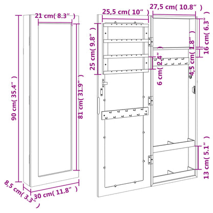 Armadio Portagioie con Specchio a Muro Bianco 30x8,5x90 cm | homemem39