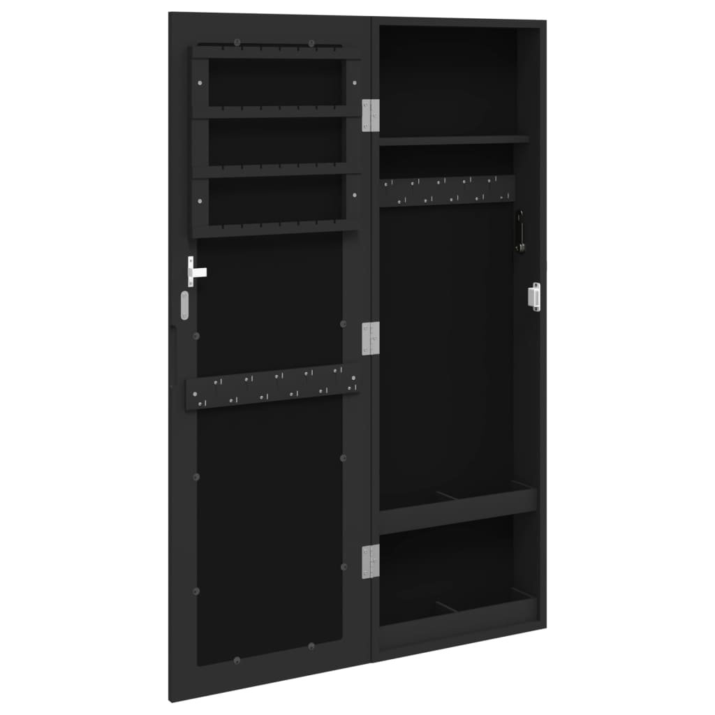 Armadio Portagioie con Specchio a Muro Nero 30x8,5x90 cm - homemem39