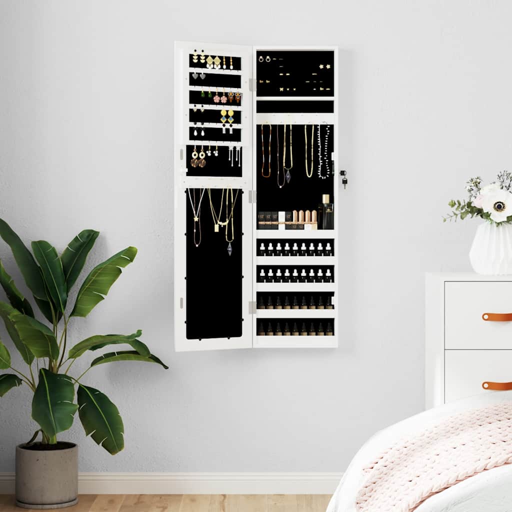Armadio Portagioie con Specchio a Muro Bianco 30x8,5x106 cm | homemem39