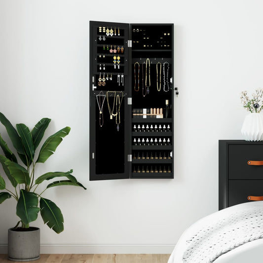 Armadio Portagioie con Specchio a Muro Nero 30x8,5x106 cm | homemem39