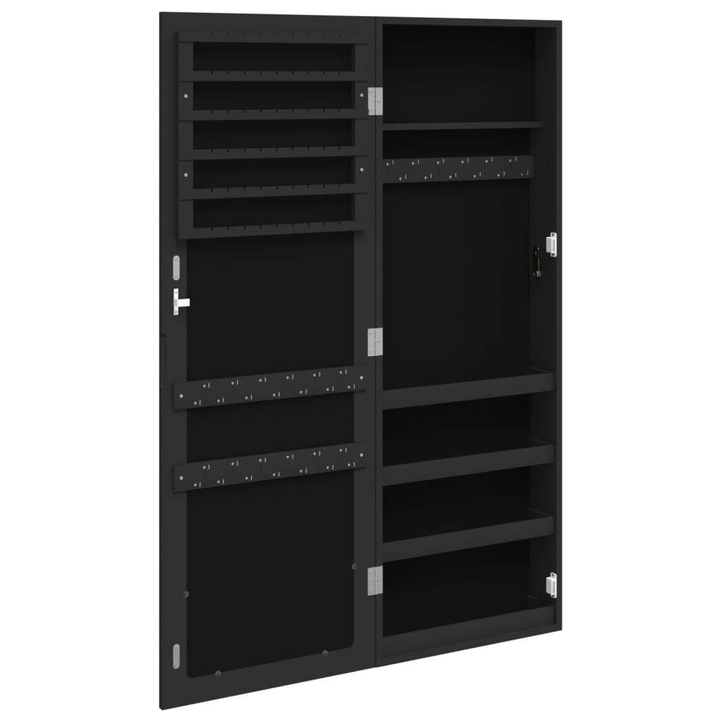 Armadio Portagioie con Specchio a Muro Nero 37,5x10x106 cm | homemem39