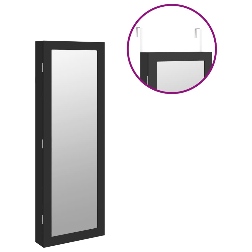 Armadio Portagioie con Specchio a Muro Nero 37,5x10x106 cm | homemem39