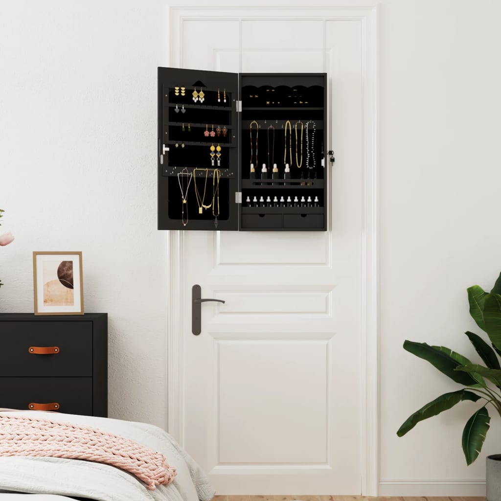 Armadio Portagioie con Specchio a Muro Nero 37,5x10x67 cm | homemem39