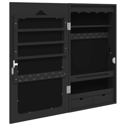 Armadio Portagioie con Specchio a Muro Nero 37,5x10x67 cm | homemem39