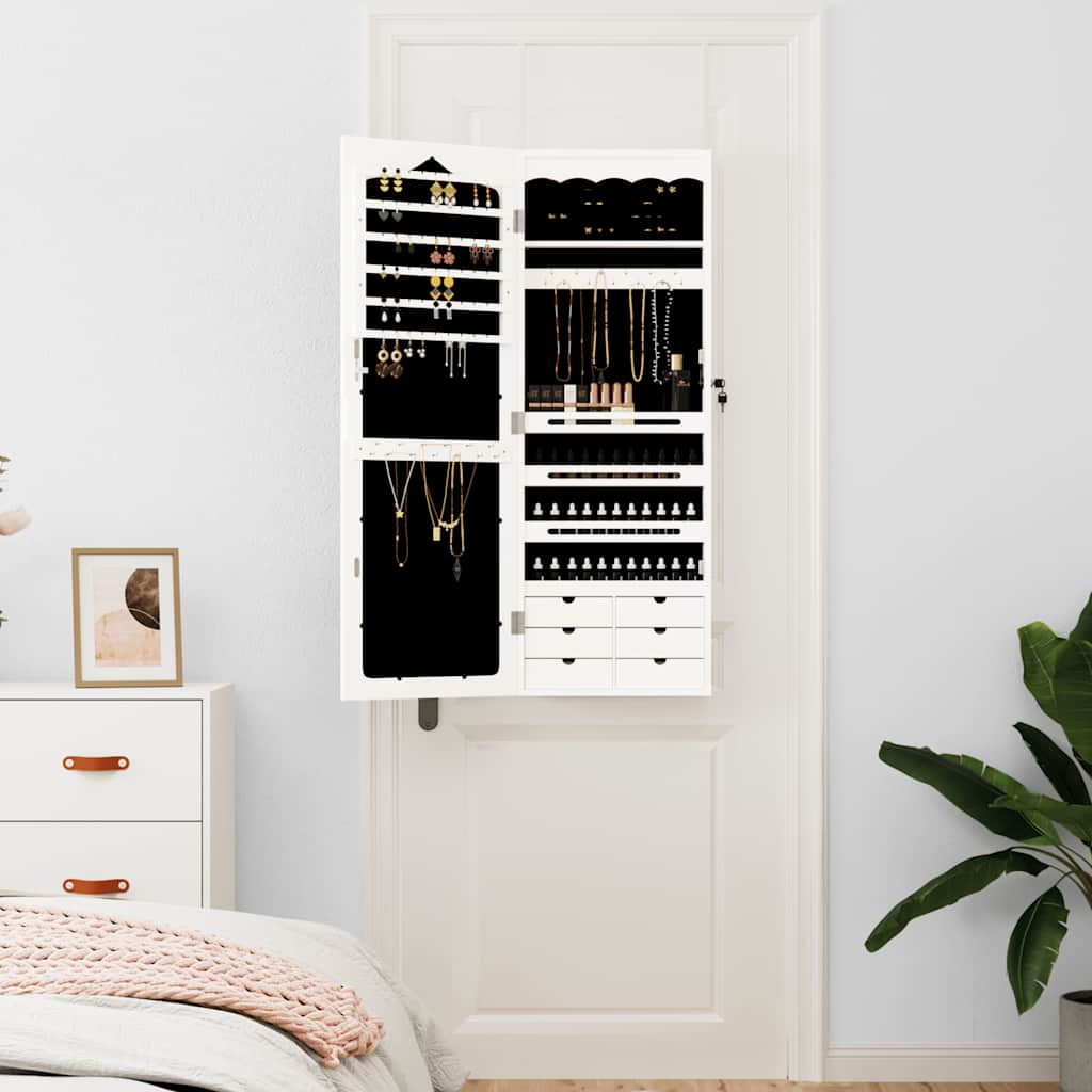 Armadio Portagioie con Specchio a Muro Bianco 37,5x10x106 cm | homemem39