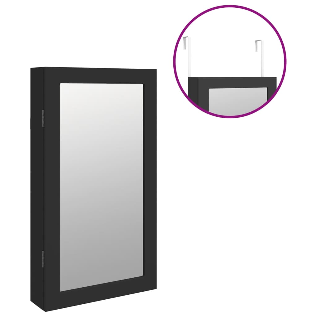 Armadio Portagioie a Specchio con Luci LED a Parete Nero | homemem39