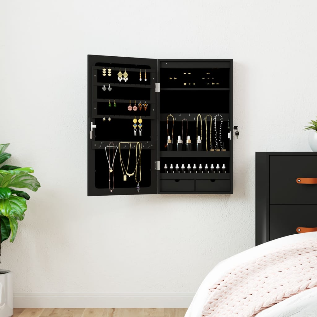 Armadio Portagioie a Specchio con Luci LED a Parete Nero | homemem39