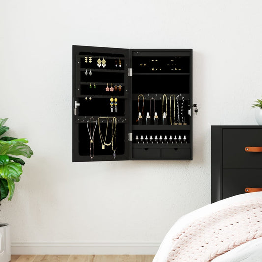 Armadio Portagioie a Specchio con Luci LED a Parete Nero | homemem39