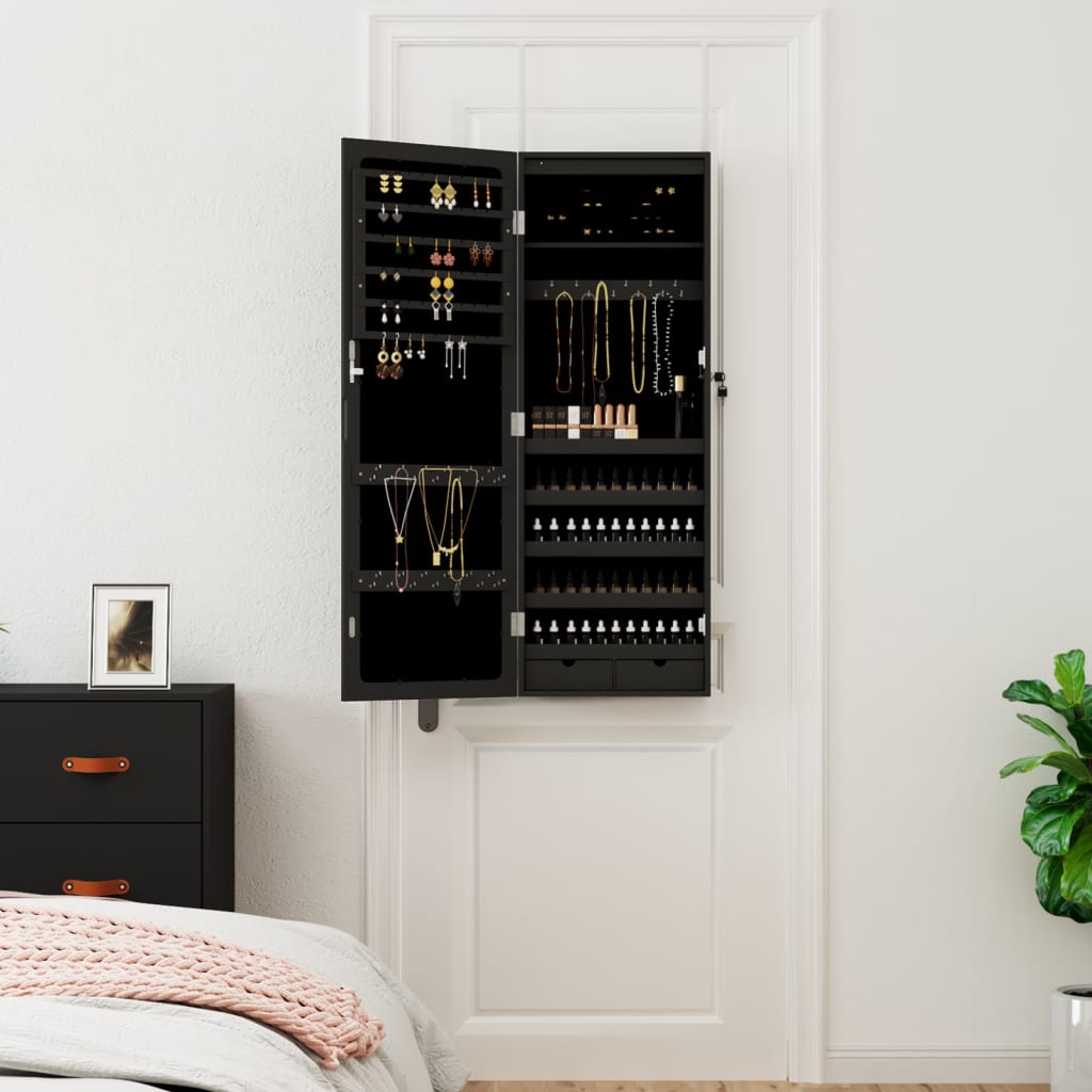 Armadio Portagioie a Specchio con Luci LED a Parete Nero | homemem39