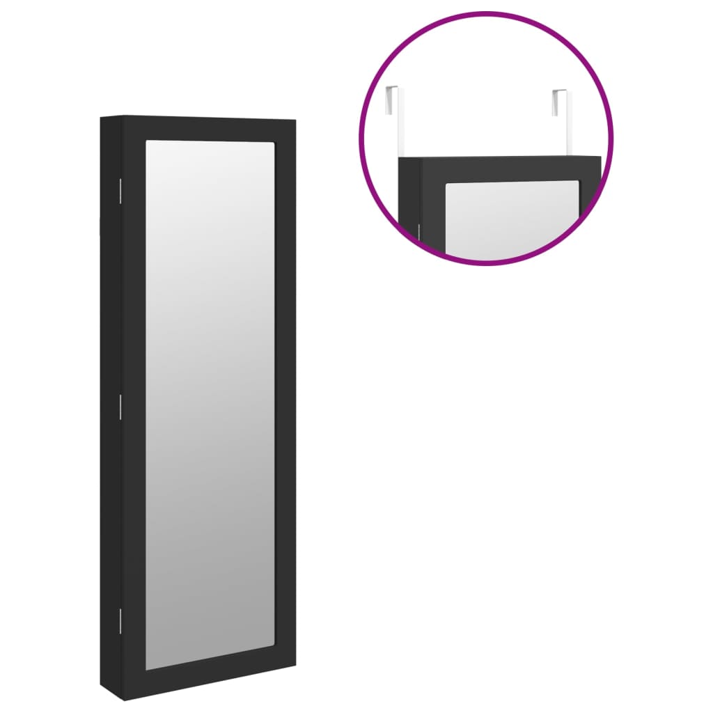 Armadio Portagioie a Specchio con Luci LED a Parete Nero | homemem39