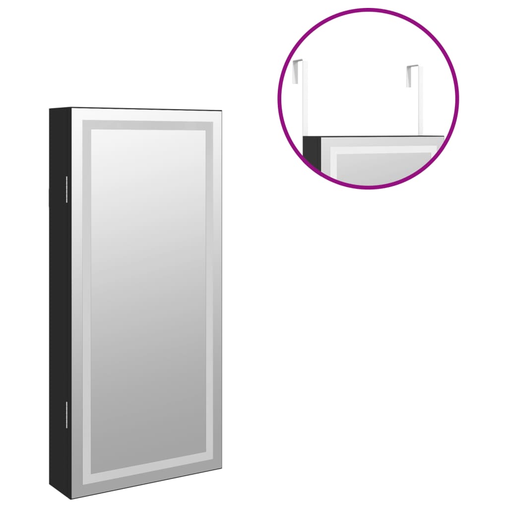 Armadio Portagioie a Specchio con Luci LED a Parete Nero - homemem39