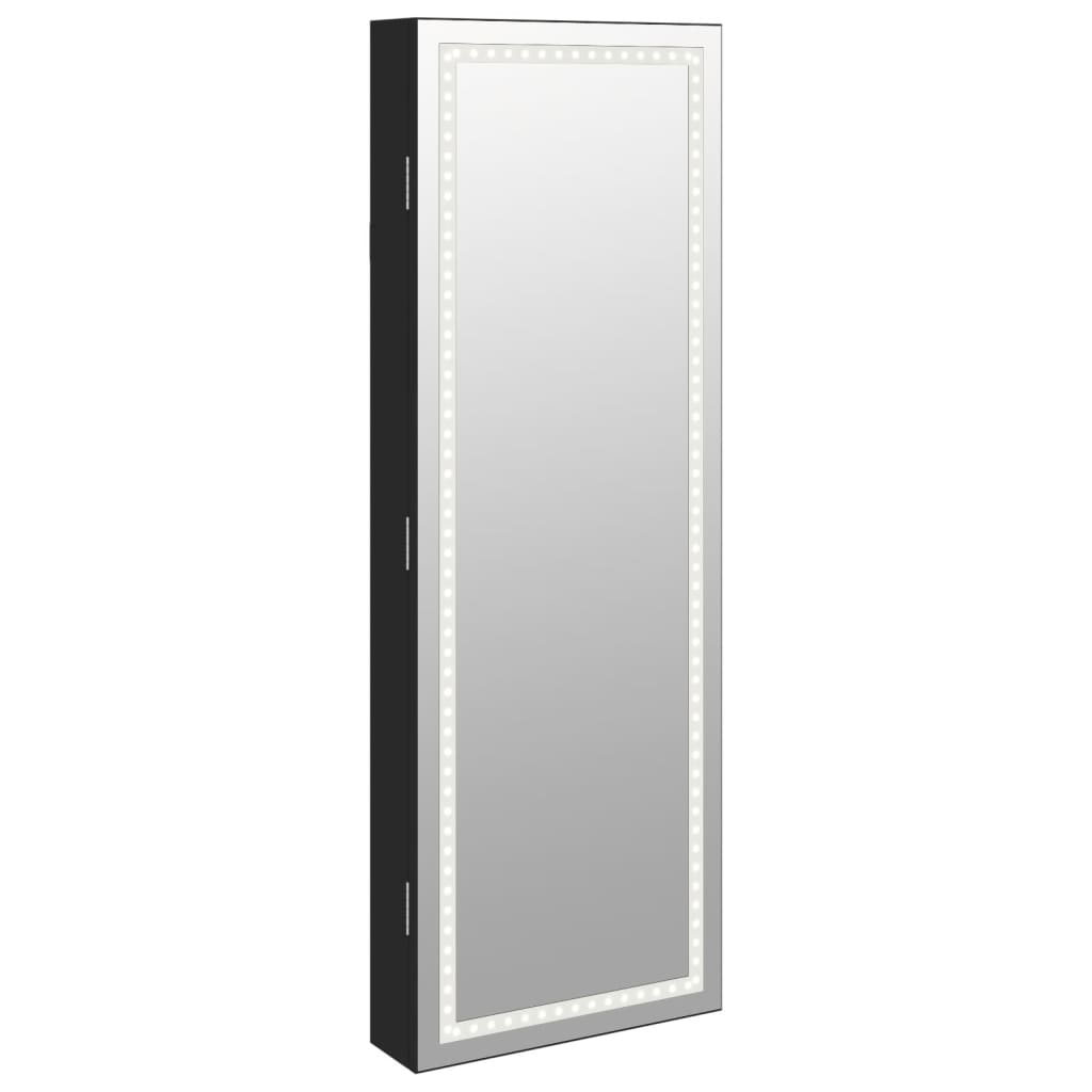 Armadio Portagioie a Specchio con Luci LED a Parete Nero | homemem39