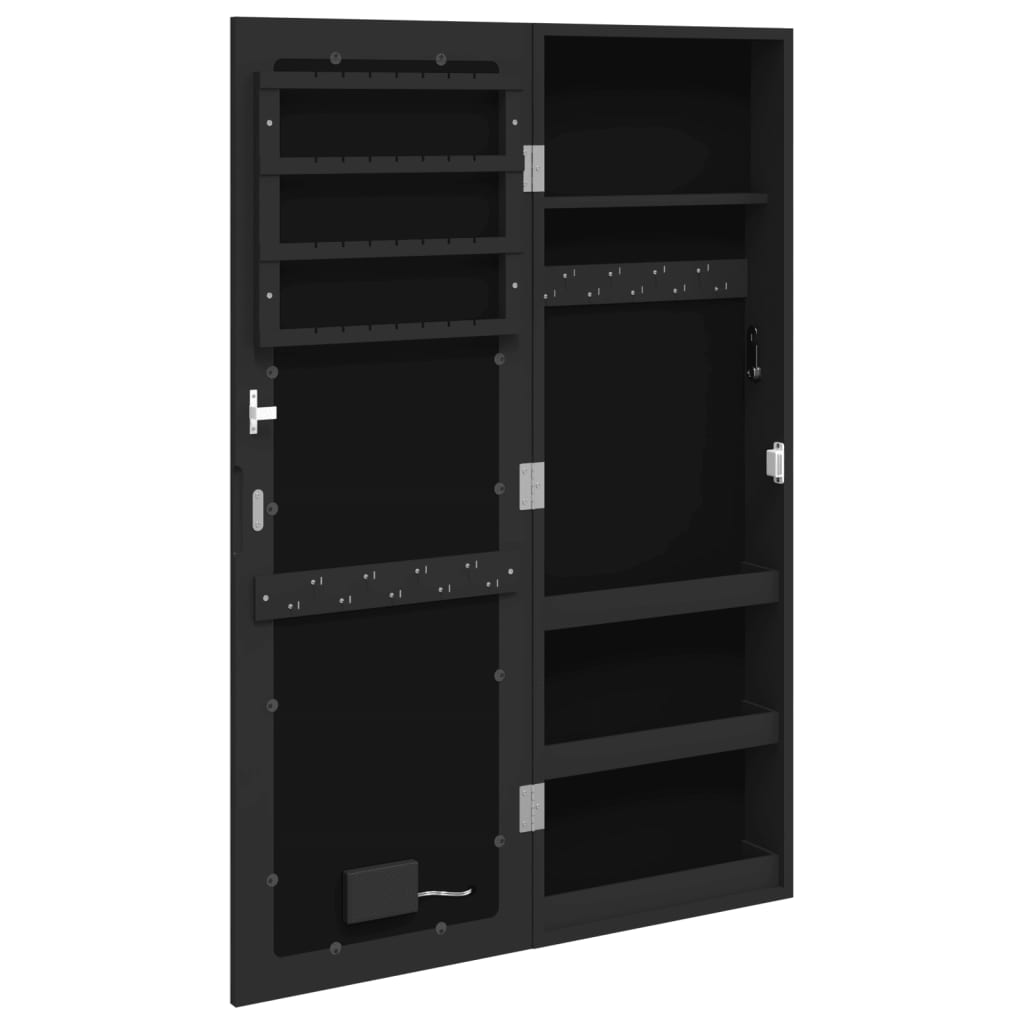 Armadio Portagioie a Specchio con Luci LED a Parete Nero | homemem39