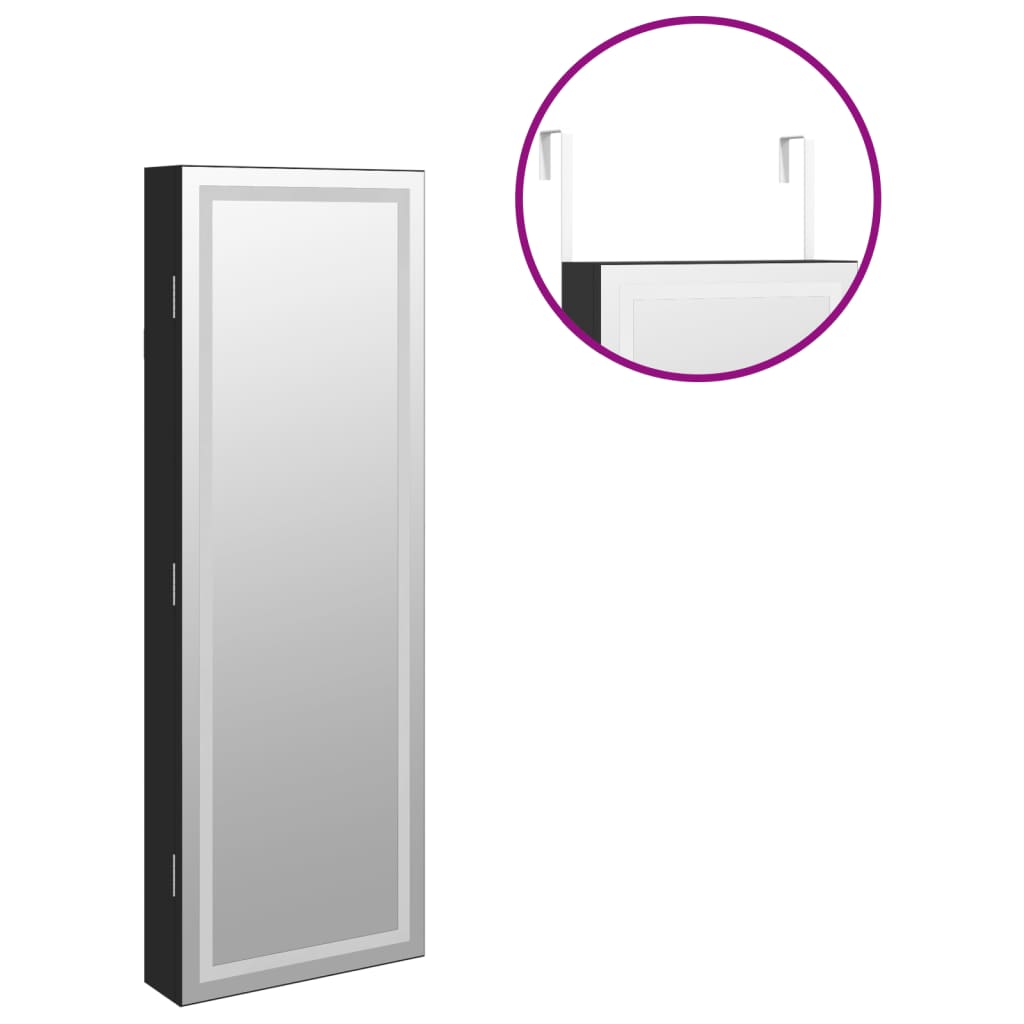 Armadio Portagioie a Specchio con Luci LED a Parete Nero | homemem39