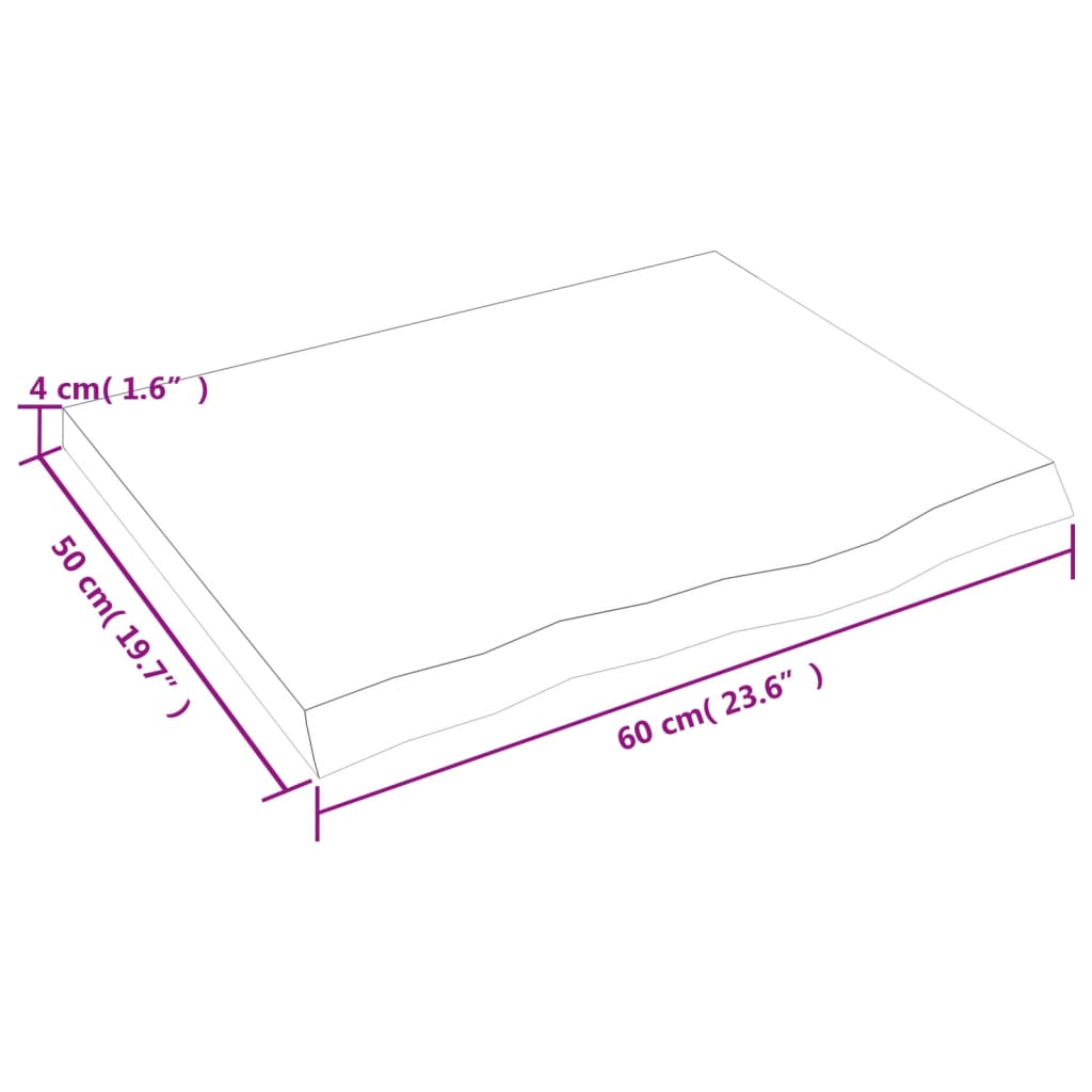 Ripiano a Parete 60x50x(2-4) cm Massello Rovere Non Trattato