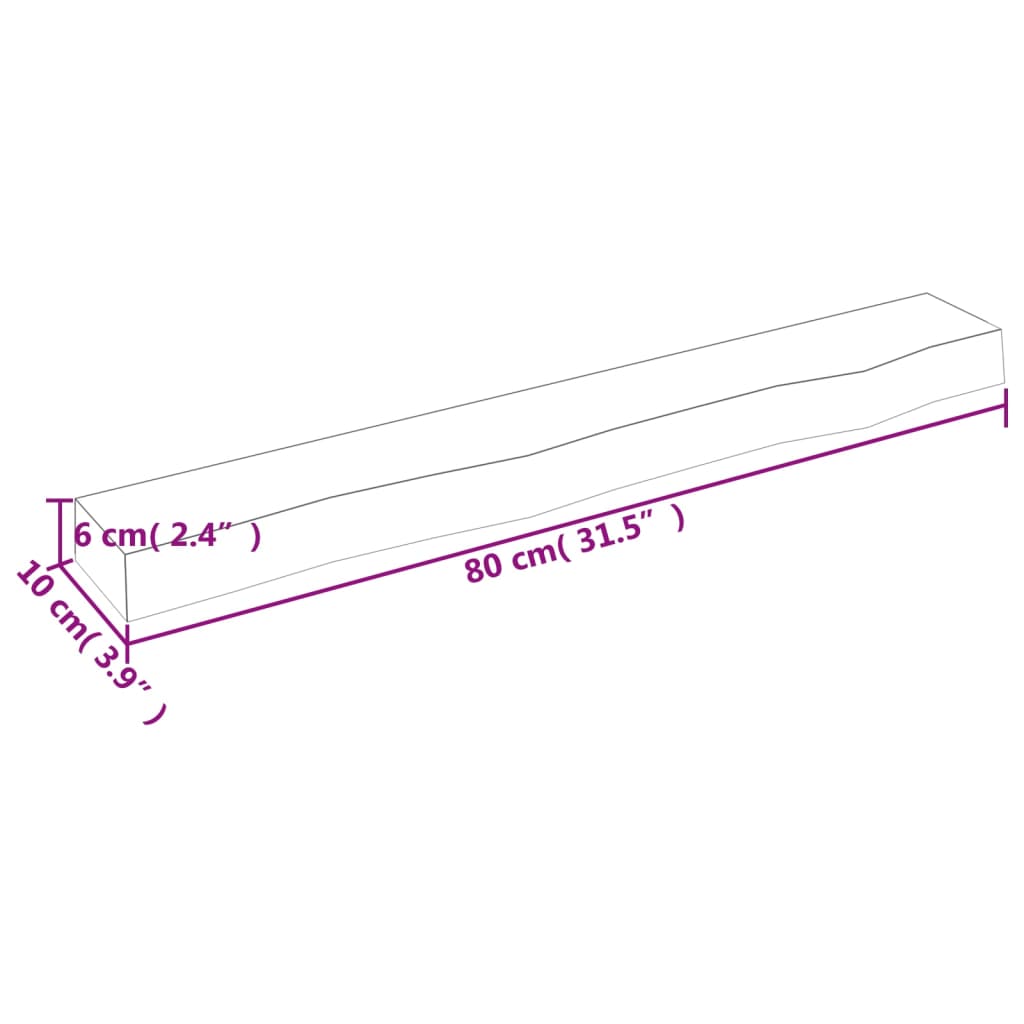 Ripiano a Parete 80x10x6 cm Legno Massello Rovere Non Trattato