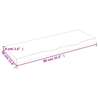 Ripiano a Parete 80x30x(2-4) cm Massello Rovere Non Trattato