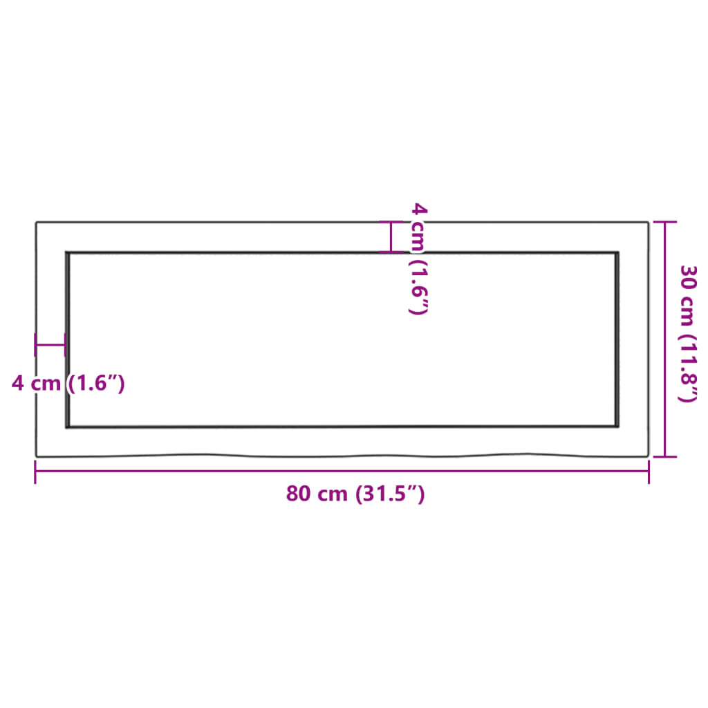 Ripiano a Parete 80x30x(2-4) cm Massello Rovere Non Trattato