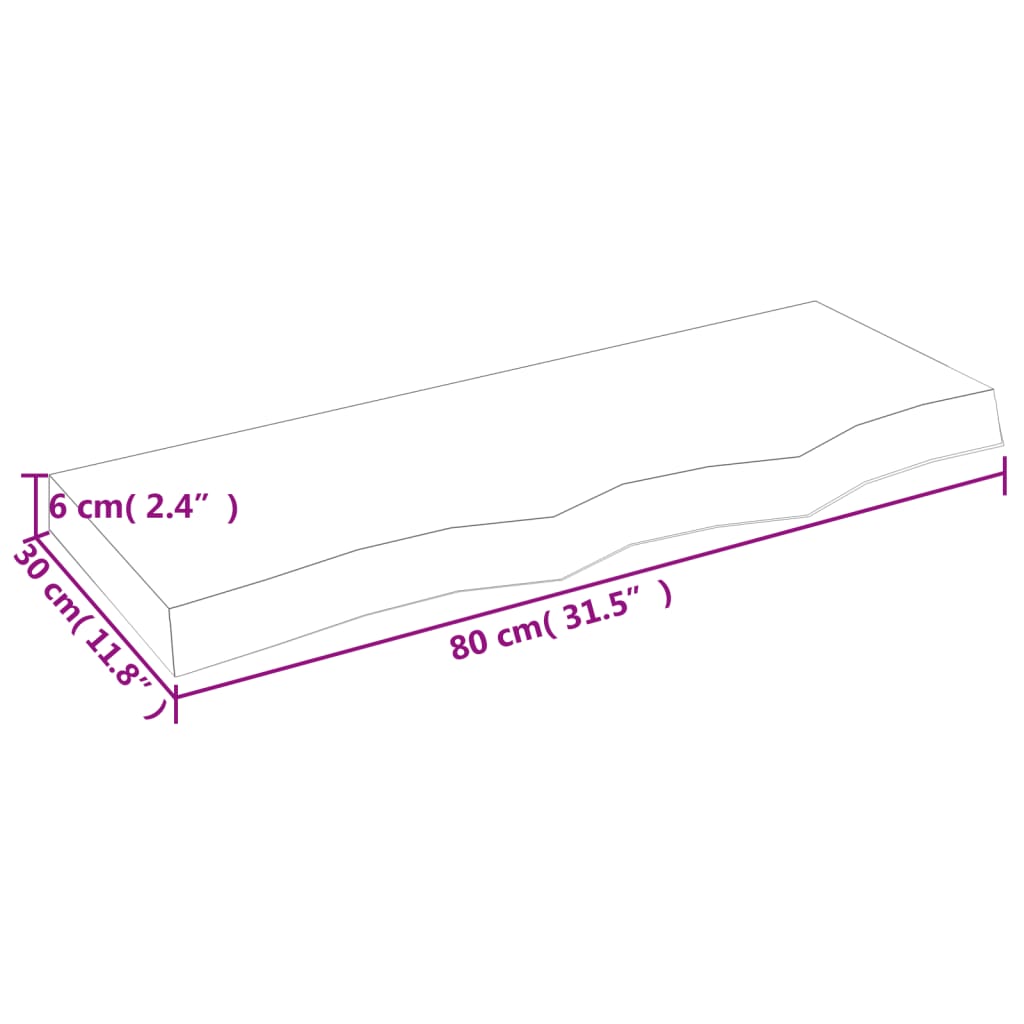 Ripiano a Parete 80x30x(2-6) cm Massello Rovere Non Trattato